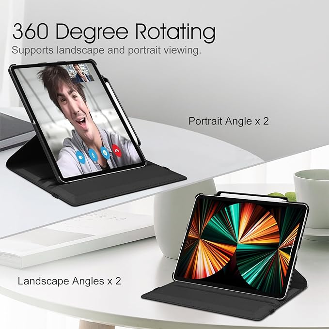 Fintie Rotating Case for iPad Pro 12.9-inch 6th/5th/4th/3rd Generation | 360° Swivel Stand Landscape &amp Portrait Viewing Shockproof Protective Cover Pencil Holder Auto Sleep/Wake Black