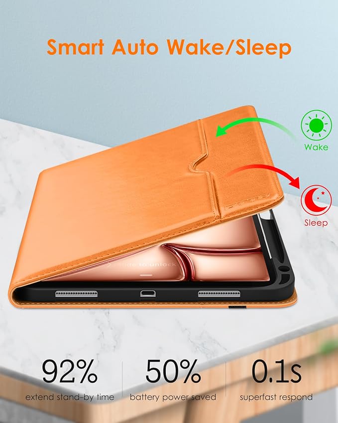 DTTO for iPad Air 11-inch Case M4/M3/M2 (2026/2025/2024) iPad Air 5th / 4th Generation (2022/2020) Premium Leather Business Folio Stand Cover with Pencil Holder - Auto Sleep/Wake Brown