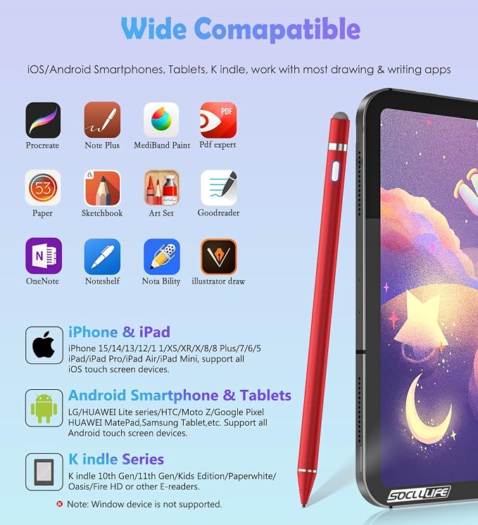 Active Stylus Pen for Touch ScreensDual Pen Tips for iOS &amp Android Drawing &amp WritingHigh Precise Digital Pencil for Apple iPhone 16/15/14/13/12/11/X/8iPad Air/Pro/MiniPhone/Tablet/Sam-sung