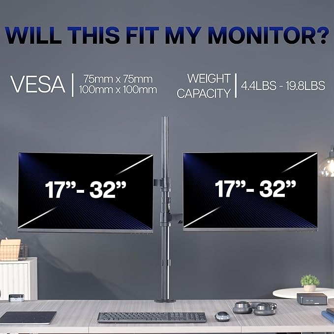 VIVO Dual Monitor Arm Extra Tall Mount for Screens up to 32 inches, Mechanical Height Adjustment, Full Articulating Heavy Duty VESA Stand with Desk C-clamp and Grommet, STAND-V012K