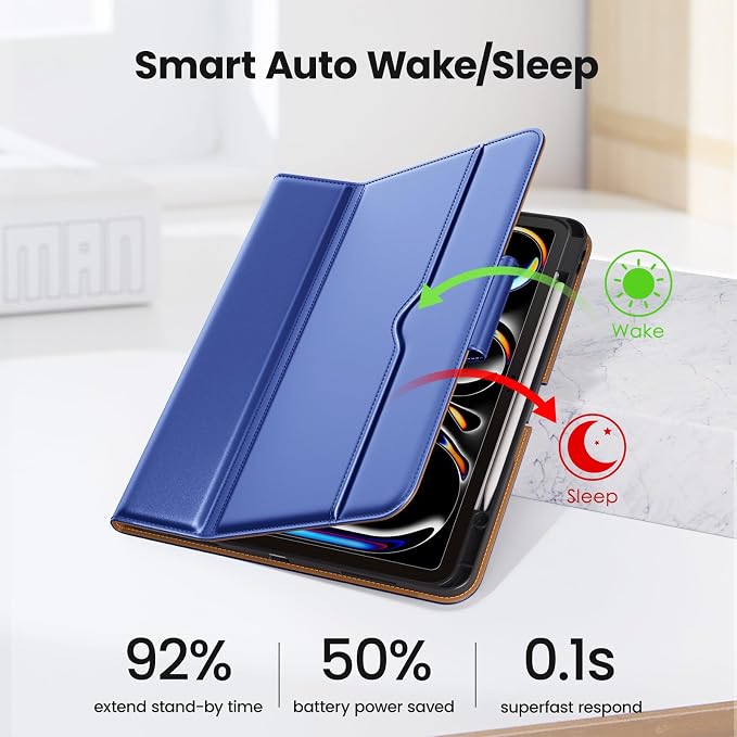 DTTO for iPad Pro 13 Inch Case M5/M4 2025/2024 Magnetic Clasp Multiple Angles Auto Wake/Sleep Premium Leather Business Folio Stand Smart Cover with Pencil Holder for iPad Pro 13 Blue