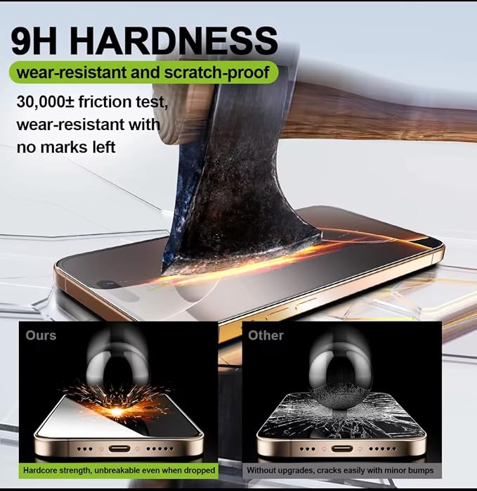 NeverBreak 9H+ Hardness for iPhone 17 Pro Max Screen Protector 12FT Military Grade Protection (Scratch Shatter Drop Resistance) Tempered Glass Full Edge Coverage 6.9 2 Pack with De-Bubble Card (Pr