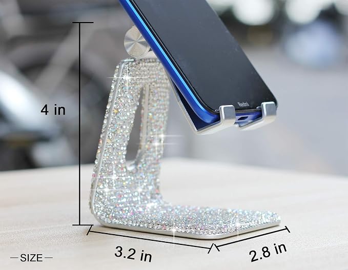 SZ Bling Rhinestone Crystal Adjustable Cell Phone Stand Phone Holder for Desk Phone Desktop Holder Stand Compatible with iPhone IPAD Samsung Smart(Pink)