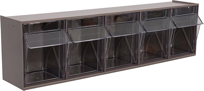 Akro-Mils TiltView Plastic Storage Cabinet with 5 Tilt Out Bins, Horizontal Plastic Parts Organizer, Teacher Toolbox, and Office Supply Organizer, 23-5/8" W x 6-1/2" H x 5-5/8" D, Mocha Raspberry