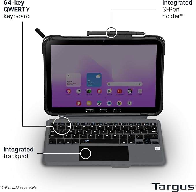 Targus Field-Ready Case with Detachable Keyboard for Samsung Galaxy Tab Active5 Pro &amp Active4 Pro – MIL-STD Drop Protection Integrated Trackpad Rugged Productivity Solution - THD973USZ