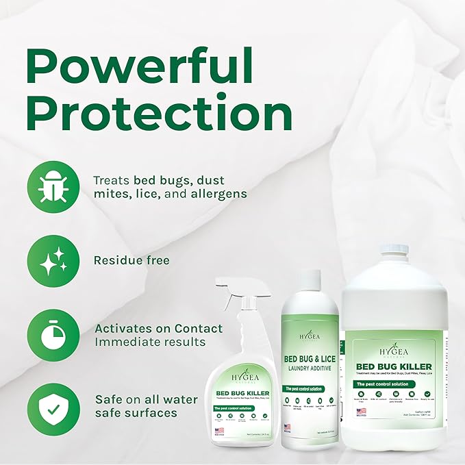 Hygea Natural Combo Pack, Natural Formula, Child & Pet Friendly, Odorless, Includes Bed Bug Spray 24 Ounce, Refill 128 Ounce & Laundry Additive 32 Ounce
