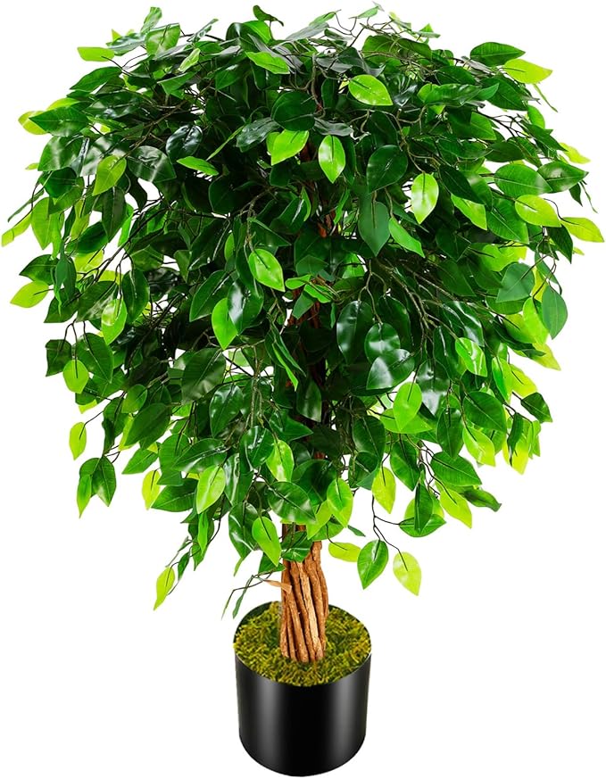 4ft Artificial Ficus Silk Tree (48in) with Plastic Nursery Pot Faux Tree, Fake Plant for Office House Farmhouse Living Room Home Decor (Indoor/Outdoor)