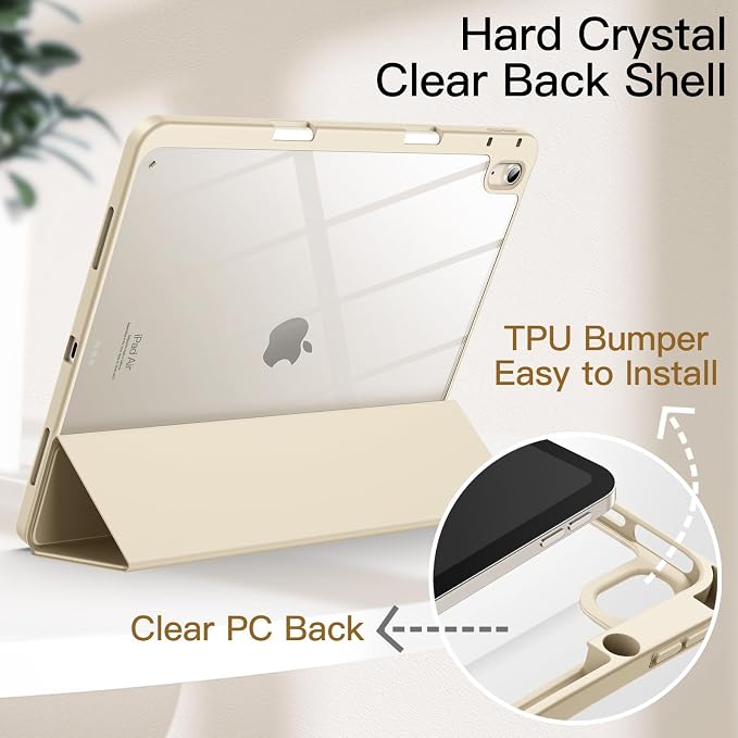 JETech Case for iPad Air 13-Inch M4/M3/M2 (2026/2025/2024) with Pencil Holder Clear Transparent Back Shell Slim Stand Shockproof Tablet Cover Auto Wake/Sleep (Black)