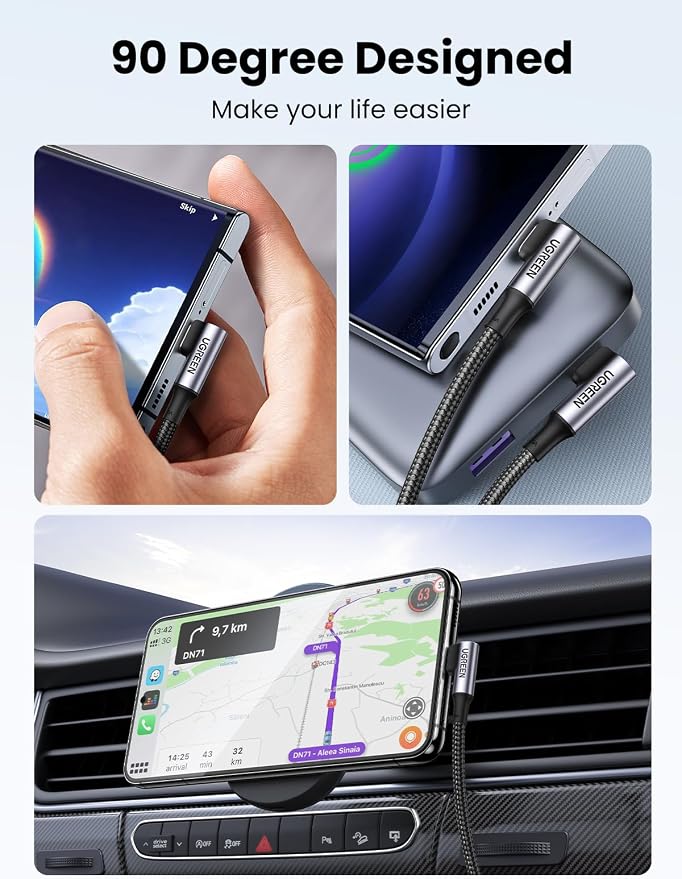 UGREEN 100W Right Angle USB C Cable 90° Ends Fast Charging 10ft | Both ends 90° for gaming &amp bedside. For iPhone 17/16/15 MacBook Galaxy S26/S25/S24 Pixel 10 iPad Switch