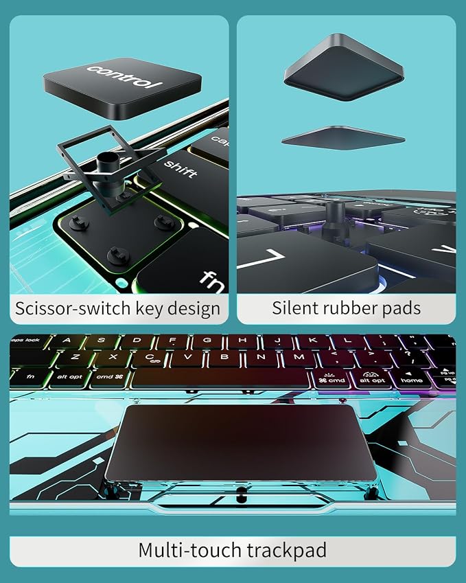 360°Rotation Bluetooth Keyboard Case for iPad 11th Gen（A16）10th 10.9 inch | iPad keyboard case 11/10th generationTouchpadKeyboard Battery Level Visualization360° rotateand 180° flip7-color backlit