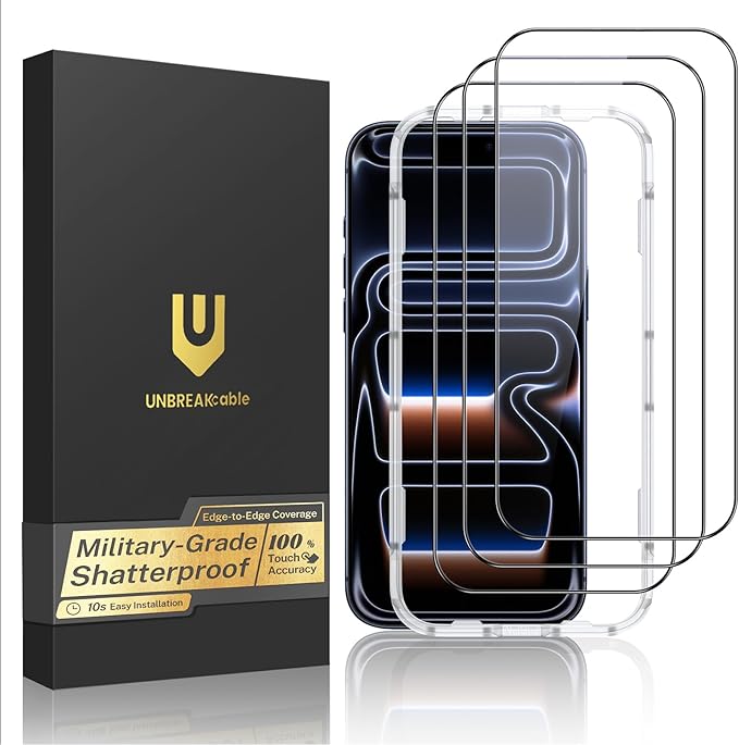 UNBREAKcable 3-Pack Screen Protector for iPhone 15 Double Shatterproof Tempered Glass [Easy Installation Frame] [99.99% HD Clear] [9H Hardness] [Full Coverage] [Case Friendly] for Apple 15 6.1 inch