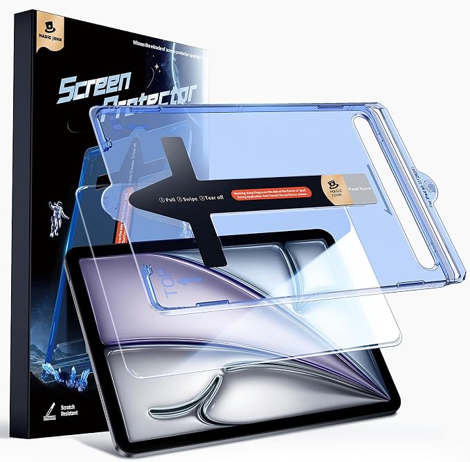 MAGIC JOHN for iPad Air 11 inch Screen Protector M2 [6th 2024] Tempered Glass Auto Dust-Elimination Bubble Free HD Clear Easy InstallationHigh Sensitivity