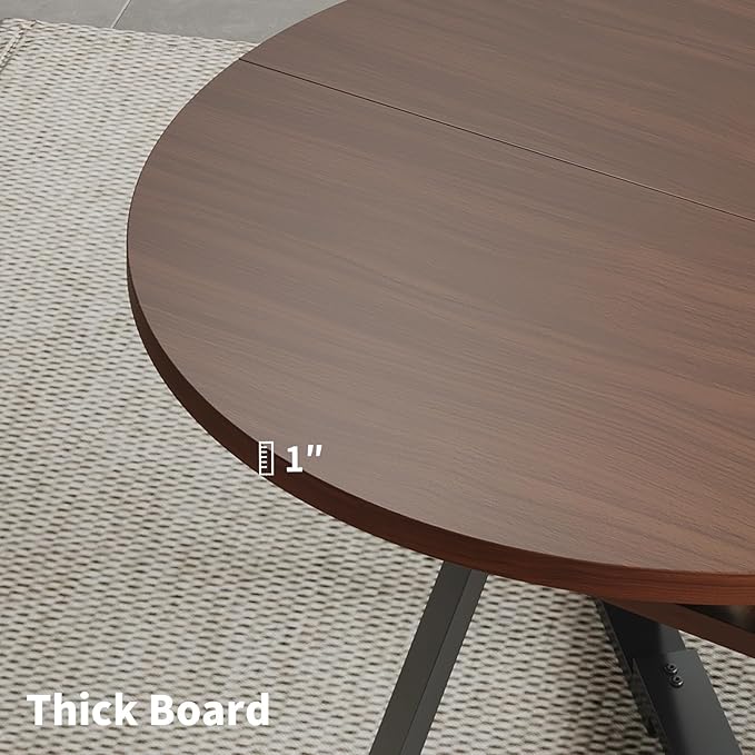 45.3" Walnut Round Dining Table Set with 4 Chairs – Mid-Century Modern Small-Space Kitchen & Dining Room Furniture for Apartment or Breakfast Nook (Walnut – Storage Table + 4 Black Chairs)