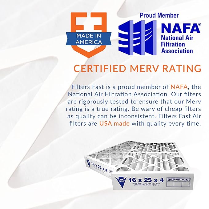 Filters Fast 14x25x2 Pleated Air Filter Merv 13, 2 Inch AC Furnace Air Filters