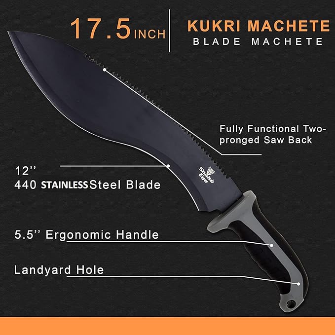 Snake Eye Machete with Heavy Duty Construction-Ergonomic Non-Slip Handle and Belt Sheath for Gardening, Land-Management, Bushcraft, Hunting and Outdoor