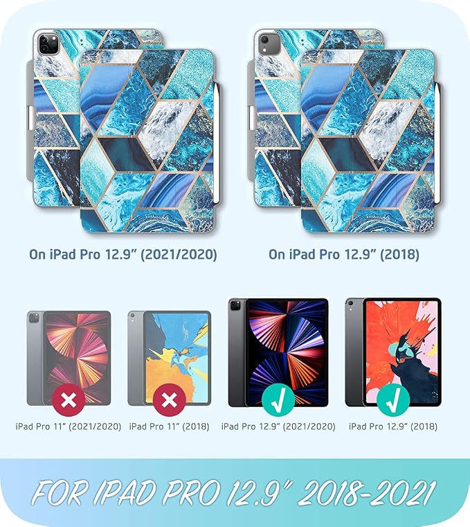 i-Blason Cosmo Case for New iPad Pro 12.9 Inch (2022 2021 2020 Release) Full-Body Trifold Stand Protective Case Smart Cover with Auto Sleep/Wake &amp Pencil Holder (Marble)