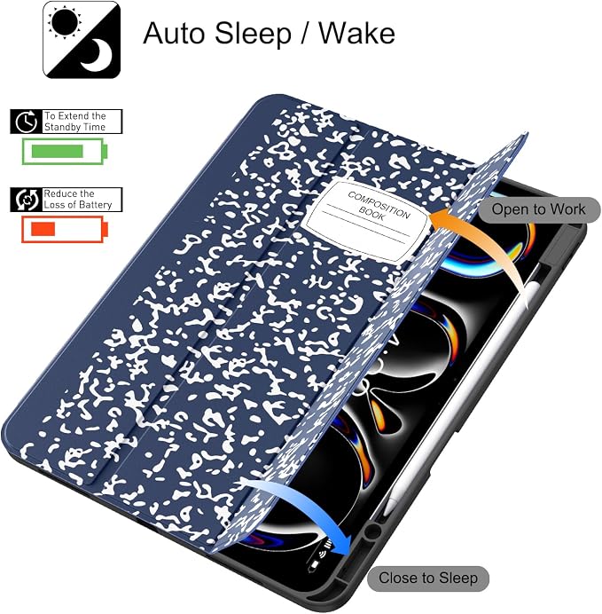 Soke Case for New iPad Pro 13 Inch (M5/M4 2025/2024 Release) with Pencil Holder Trifold Stand Shockproof [Support Apple Pencil Charging + Auto Wake/Sleep] Soft TPU Back Cover Book Black