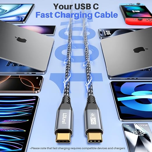LDLrui 10FT Right Angle USB C Cable 100W PD 20Gbps Data 4K Video | Large Workspaces Commercial Displays Long Distance Routing Flexible Installation Full-Featured USB-C