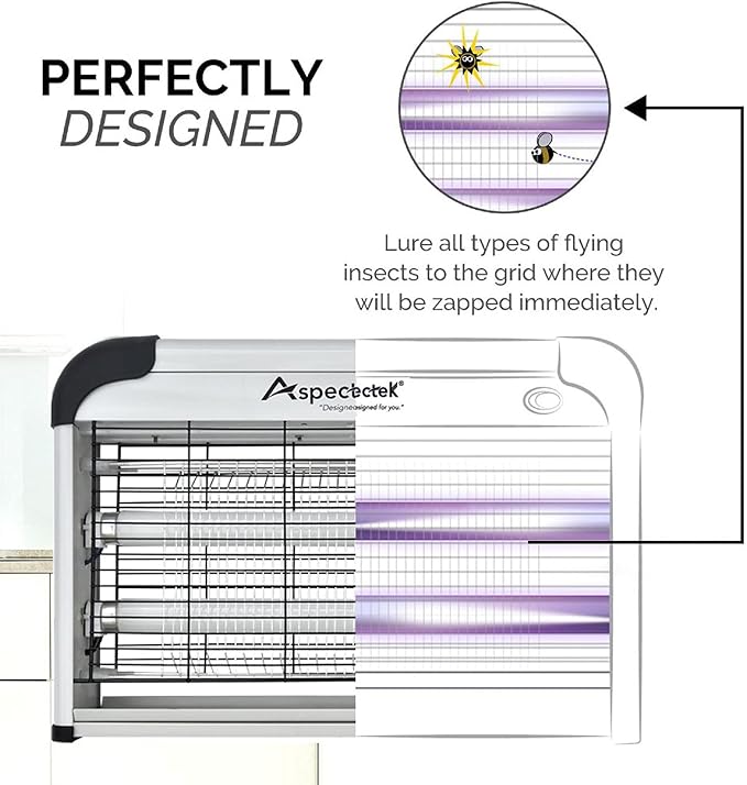 ASPECTEK Insect Killer, Bug Zapper, Powerful 20W Electronic Indoor Fly Zapper, Mosquito Killer-Indoor Use Including Free 2 Pack Replacement Bulbs