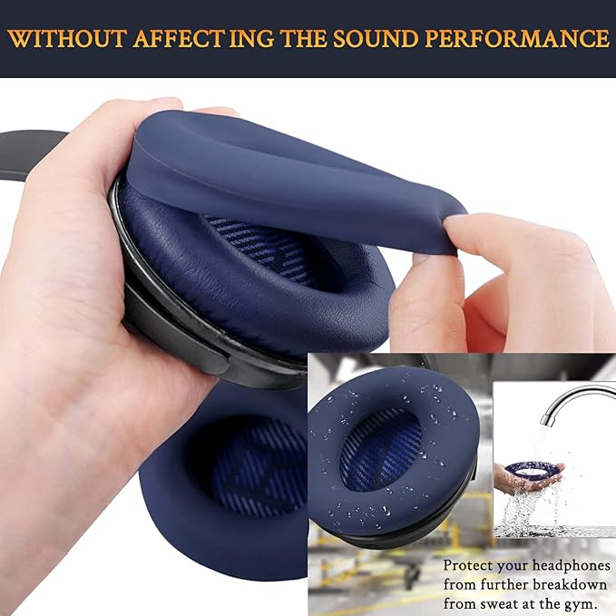SOULWIT Ear Pads Cushions + Headband + Silicone Earpads Cover Protector, Replacement Kit for Bose QuietComfort 35 QC35, QC35 ii Over-Ear Headphones - Blue