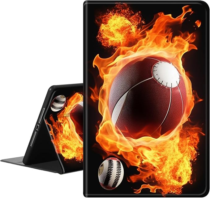 Case for iPad (A16) 11th Generation 11 Inch (2025)iPad 10th Generation 10.9 Inch (2022)PU Leather Slim Standing Smart Coverwith Auto Sleep/WakeBall on Fire