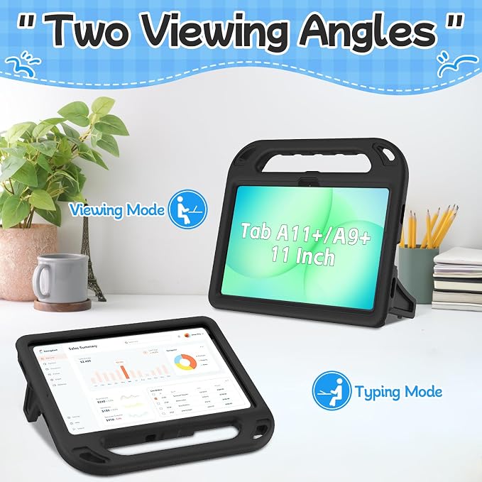 BMOUO Kids Case for Samsung Galaxy Tab A11+ Plus 11” 2026/A9+ Plus 2023 11 inch Tablet with Screen Protector Shockproof Lightweight Stand Handle Galaxy Tab A11 Plus/A9 Plus Case for Kids Black