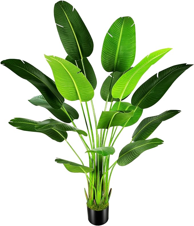 7.2ft Artificial Silk Bird of Paradise Palm Tree (85in) with 17 Trunks Faux Tree and Plastic Nursery Pot, Fake Plant for Office House Farmhouse Living Room Home Decor (Indoor/Outdoor)