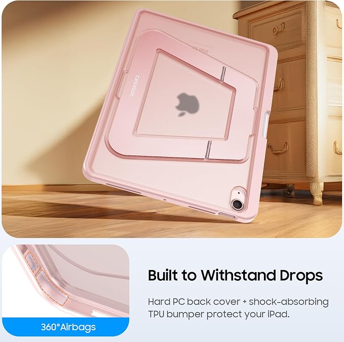 Fintie Shockproof Case for iPad Air 11-inch &amp iPad Air 5th/4th Gen 10.9 in | Slim Frosted Hard Back Cover Multi-Angle Viewing Built-in Kickstand &amp Pencil Holder Anti-Scratch Black
