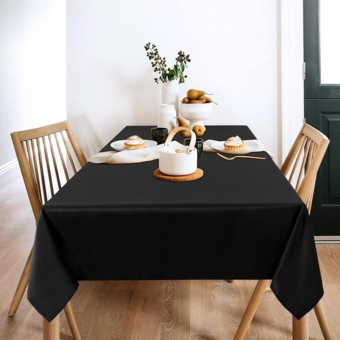 sancua 2 Pack Black Tablecloth 60 x 84 Inch, Rectangle 4 Feet Table Cloth - Stain and Wrinkle Resistant Washable Polyester Table Cover for Dining Tables, Buffet Parties and Camping