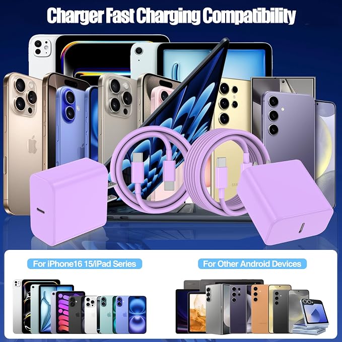 2Pack 65W USB C Charger Block Super Fast Charging Type C Wall Adapter with 3 Port 100W PD Quick Charging for Samsung Galaxy S26/S25 Ultra iPhone 17/16/15 Pro Max iPad Pro/Air &amp MacBook Pro/Air