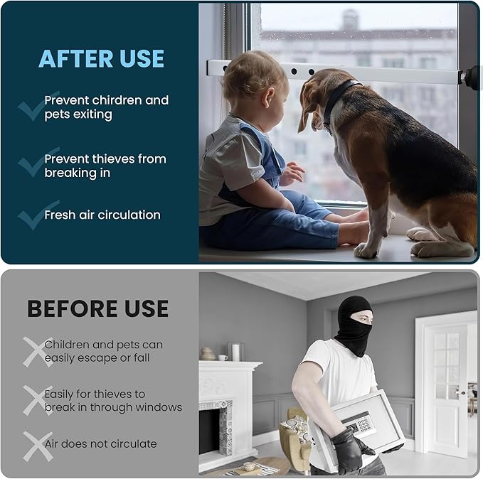 Gadgetzan 1 Pack Window Security Bars Adjustable 11"-18",Portable Short Sliding Window Lock Bar for Child Safety/Anti-Theft,Window safety lock with Rubber Base for Vertical and Horizontal Window-White