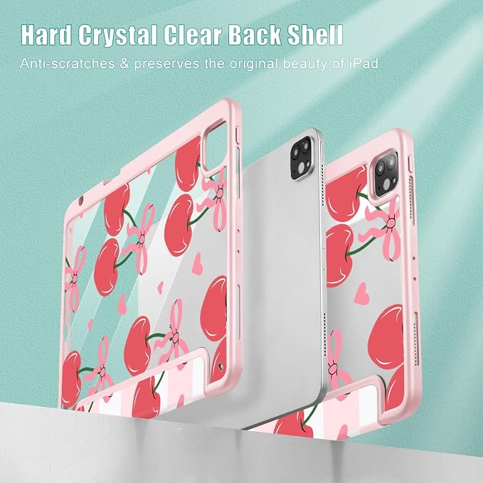 Mektron Case for iPad Pro 11 inch Case M2 2022 Generation 4th Fit 2021 2020 2018 iPad Pro 11 (3rd 2nd &amp 1st Gen) -Buit in Pencil Holder with Shockproof Cover Clear Shell Blue Bows &amp Flower