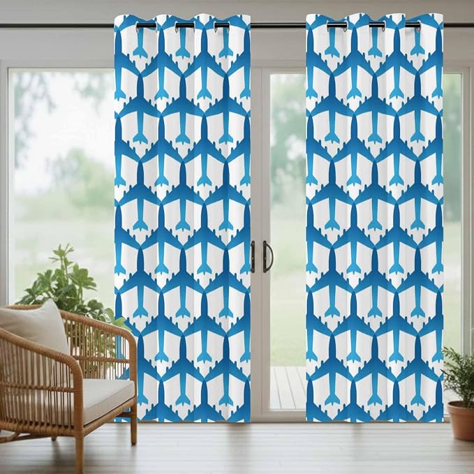 Outdoor Curtains for Patio Waterproof Weatherproof Blue Aircraft Porch Curtains