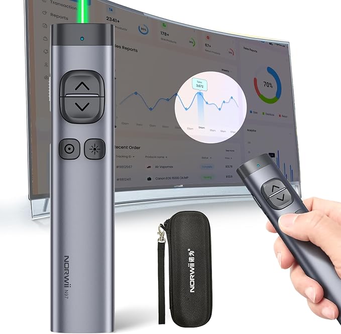 Norwii N97s TV Screen Presentation Clicker for powerpoint presentations, powerpoint clicker, Presentation Remote, Bluetooth Wireless Presenter, Digital Pointer for TV Screen Under Win/mac
