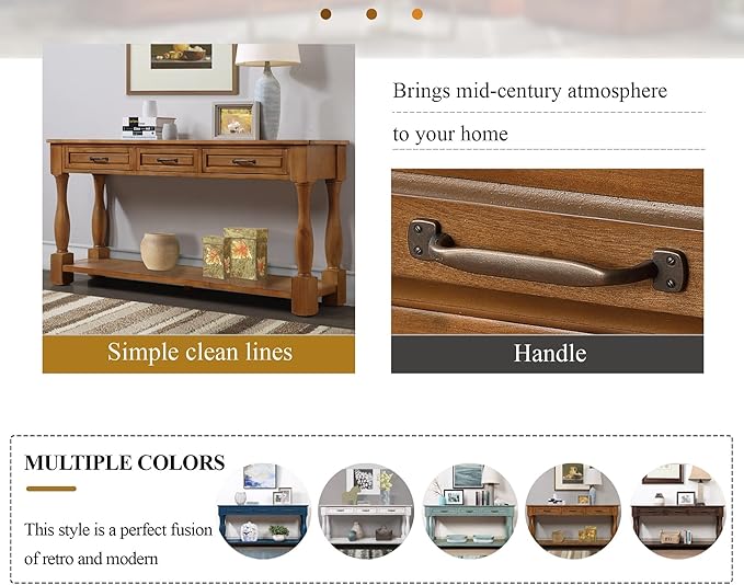 LKTART Solid Wood Console Table for Entryway,Long Sofa Table with 3 Drawers for Hallway,Foyer,Entry,Easy Assembled (63" Brown)