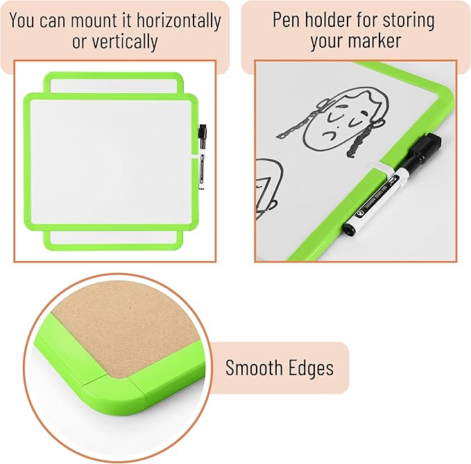 Mr. Pen- Dry Erase Board, 14” x 11” with a Black Dry Erase Marker, Small Mini White Board for Students