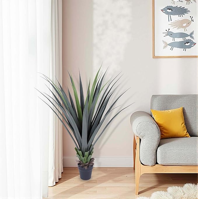 44inch Artificial Agave Plant Potted Plants Fake Agave Plant for Home Office Garden Indoor Outdoor Decoration (1PACK)