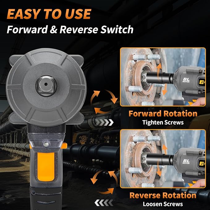 1500Nm Impact Wrench, 1/2" 1107ft-lbs Cordless Impact Gun with 2 x 4.0Ah Battery, 21V High Torque Power Impact Driver with 6 Sockets,Pistola Llave De Impacto for Truck RV Car Heavy Construction