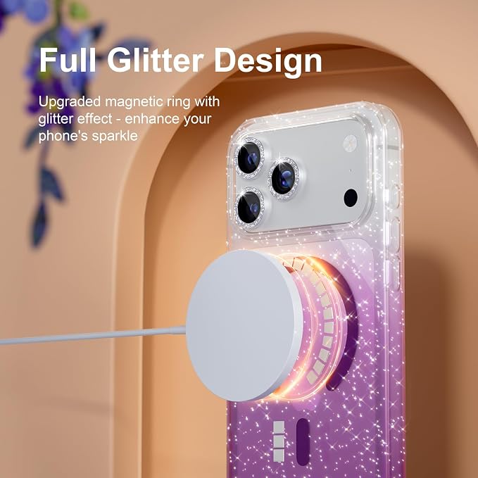 Choiche for iPhone 15 Pro Max Case Compatible with MagSafe Glitter Black | Women Girly Cute Glitter Sparkly Magnetic Phone Case with Diamond Camera Lens Protectors Military-Grade Drop Protection 6.7