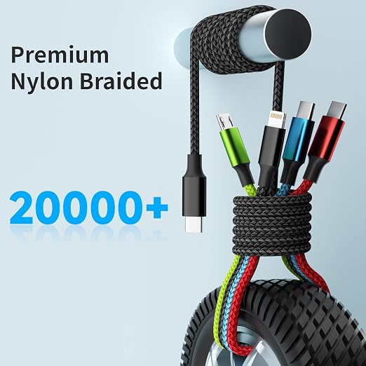 4 in 1 Multi Charging Cable 2 Pack 6FT Charging Cords for Devices | Nylon Braided USB C Car Charger Cable with Dual USB-C IP &amp Micro Ports Long Travel Charging Cord for Cars
