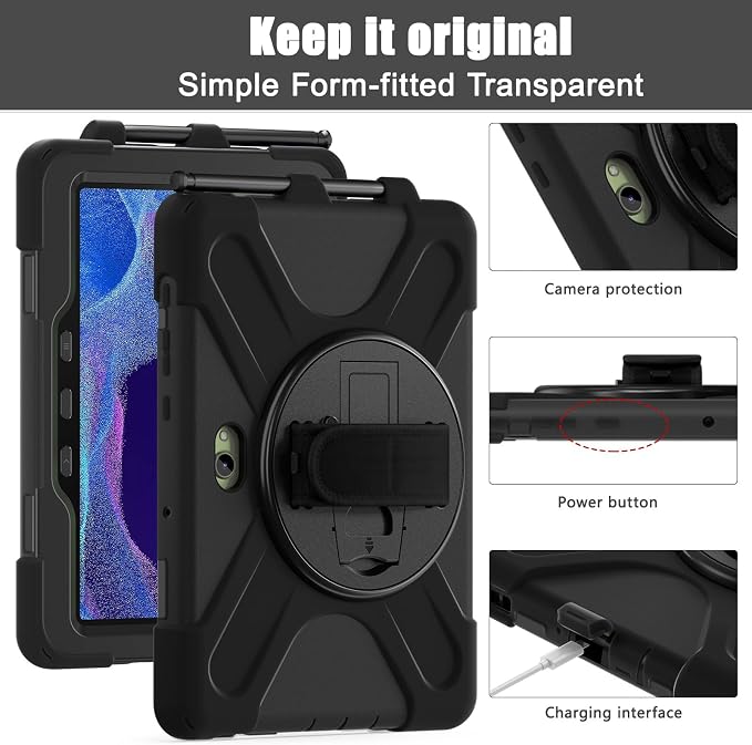 DreamerX for Samsung Galaxy Tab Active5 Pro 2025/Active 4 PRO/Active PRO 10.1 Case Heavy Duty Rugged Shockproof Drop Protection Cover with 360 Rotating Stand Handle Hand Strap Shoulder Strap Black