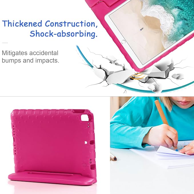 Kids Case for iPad Pro 11 M5/M4 &amp iPad Air 11 (2026/2025/2024) Shockproof Case with Pencil Holder Techcircle Light EVA Foam Handle Stand Bumper Protective Child Friendly Drop Proof Cover Black
