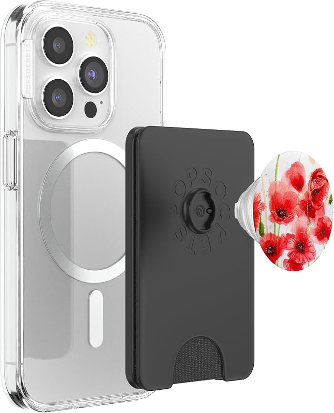 Watercolor Red Poppy Flower on White Background Pattern Grip PopSockets Adhesive PopGrip