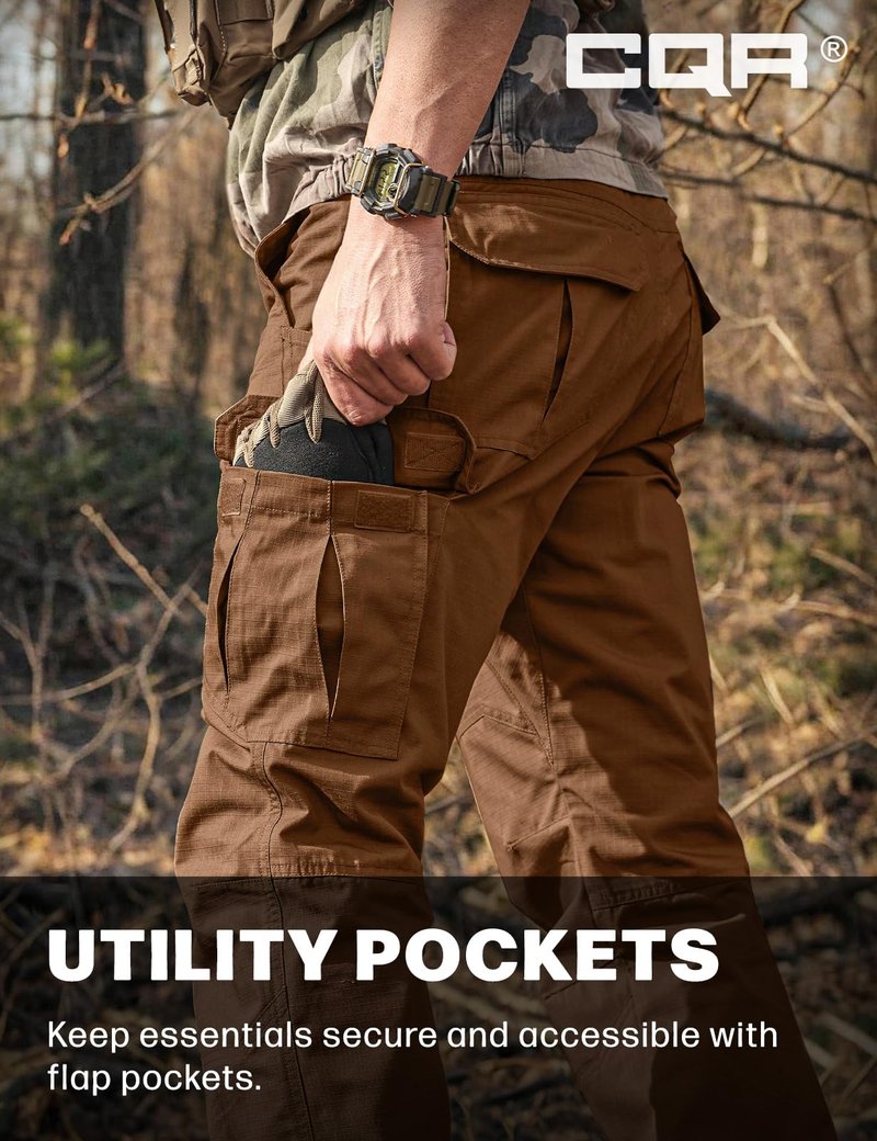 CQR Men's Tactical Pants, Water Resistant Ripstop Cargo Pants, Lightweight EDC Work Hiking Pants, Outdoor Apparel, Raider Copper Brown, 44W x 32L