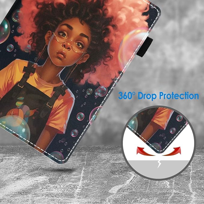 Case for Amazon Kindle Fire HD 10 Tablet 10.1 (9th/7th Generation 2019/2017 Release) Slim Folding Stand Folio Cover with Card Slot &amp Auto Wake/Sleep - African American Girl