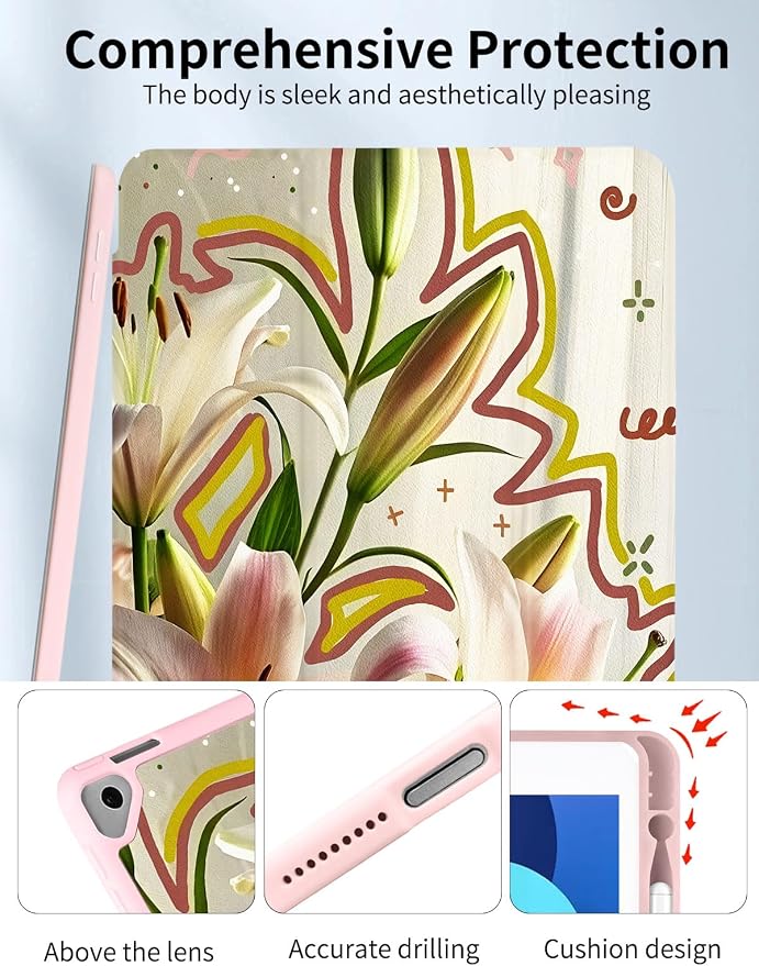 Case for iPad 9th/ 8th/ 7th Generation Case 10.2&amp10.5 Inch (2021/2020/2019 Release) Slim Lightweight Soft Trifold Back Cover with Pencil Holder &amp Auto Sleep/Wake Cover Cherries Cheetah Bows