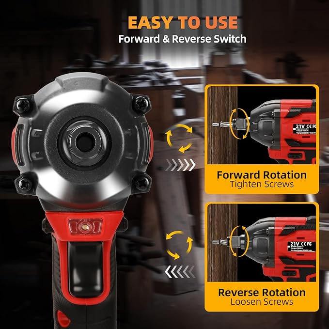 Cordless Impact Wrench, 21V Torque Power Impact Driver, 1/2" Power Impact Wrenches with 2 * 2.0Ah Batteries with 19 Accessories, Electric Impact Motor Variable Speeds for home installation (red)