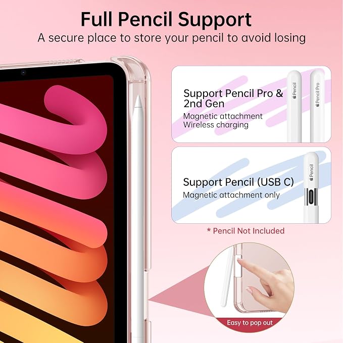 MoKo for iPad mini A17 Pro Case 8.3 Inch 2024 iPad mini 7th/6th Case 2021 | For iPad Mini Case with Pencil Holder Light Trifold Smart Protective Cover with Hard PC Translucent Back Shell Agave Gree
