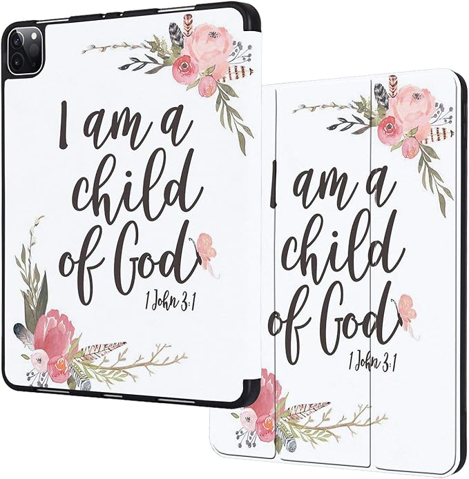 for iPad Pro 12.9 Case 4th Generation 2020 &amp 2018Pencil Holder Auto Sleep/Wake Back Smart Soft TPU Case Cover for iPad Pro 12.9 4th GenPink Bible Verse Psalm 46:10