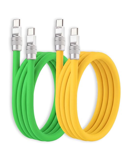 chubbycable 120W Silicone USB A to C Cable 2 Pack Black+Gray 13.1FT | Couple Color Matching 6mm Extra Thick 45000+ Bend Tested 480Mbps Data Transfer E-Marker Safety Chip Tangle-Free